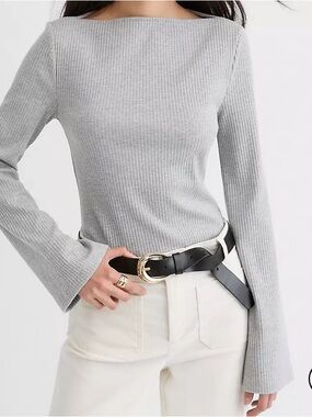 LOFT Heathered Ribbed Flare Sleeve Boatneck Top